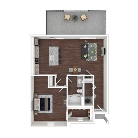 Floor plan for 1 bed, 1 bath, 870 sqft